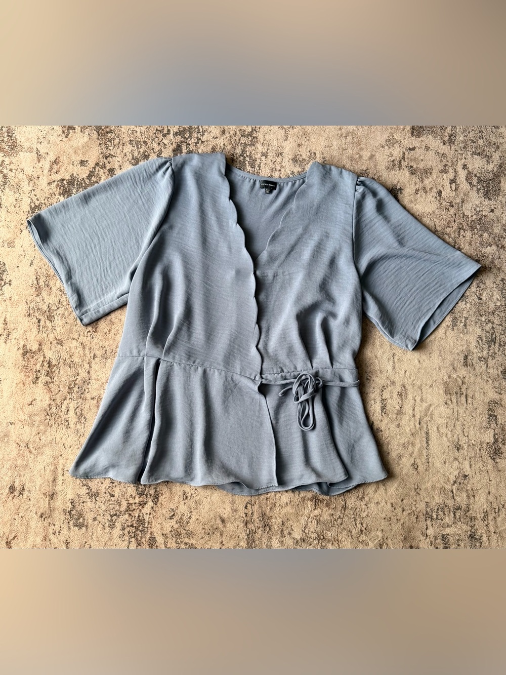 Buckle Black Light Blue Scallop Wrap Peplum Blouse